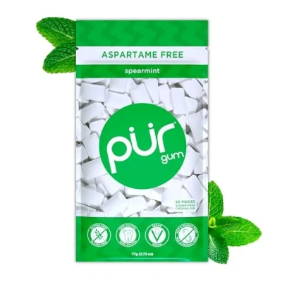 Abbildung von Pur Gum Zuckerfreier Kaugummi 100% Xylit Vegan, Aspartamfrei, Glutenfrei &amp; Diabetikerfreundlich Natürlicher Mit Spearmint Geschmack, 55 Stück (1er Pack)