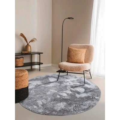 Abbildung von ELLE Decoration Calida Teppich Rund Flauschiger Hochflor Wohnzimmerteppich Einfarbig Weich Pflegeleicht Langflor für Wohnzimmer, Esszimmer, Schlafzimmer, Kinderzimmer Silber, 200cm