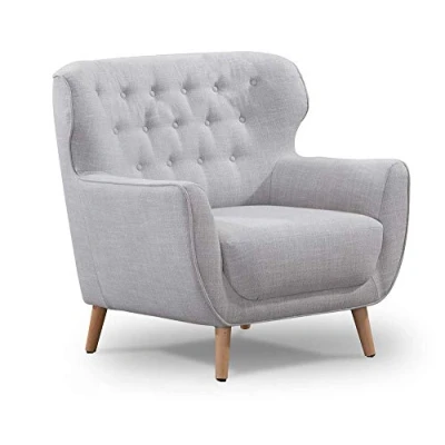 Abbildung von CAVADORE Sessel Abby / Klassischer Polstersessel mit Knopfheftung 87 x 89 88 Strukturstoff, hellgrau