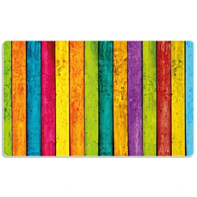 Abbildung von Wallario Frühstücksbrettchen aus Glas, Glasunterlage, Glasbrettchen Buntes Holz Bunte Streifen mit Farbe und Holzstruktur, Größe 14 x 23 cm, Sicherheitsglas