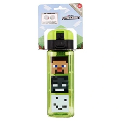 Abbildung von Stor Minecraft Kinder wiederverwendbare Flasche mit Anti Tropf System und Tragegriff einfache Push Button Öffnung Bpa frei leichtes langlebiges Material Kapazität 550 ml