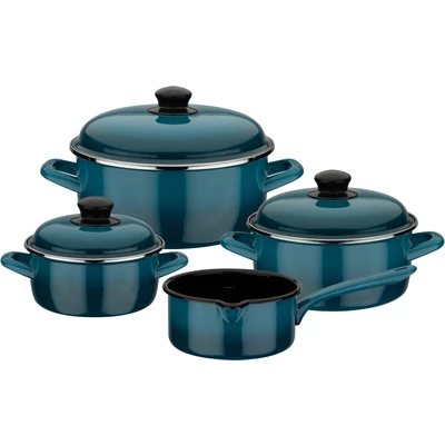 Abbildung von GSW Topf Set &quot;Blue Shadow&quot;, Emaille, (Set, 7 tlg., je 1 Kochtopf 16/20/24 cm, 1x Stielkasserolle 16 cm), Induktion