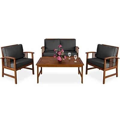 Abbildung von Casaria® Gartenmöbel Set Atlas Holz FSC® Zertifiziert wetterfest 300kg Belastbarkeit Tisch Sessel Auflagen Garten Terrasse Möbelset Akazie Anthrazit