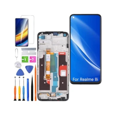 Abbildung von HLYGZX Ersatz Original Display für Realme 8i LCD Bildschirm, RMX3151 Bildschirm Touch Digitizer Assembly Reparaturteile Kit(Schwarz mit Rahmen,Nicht 8)