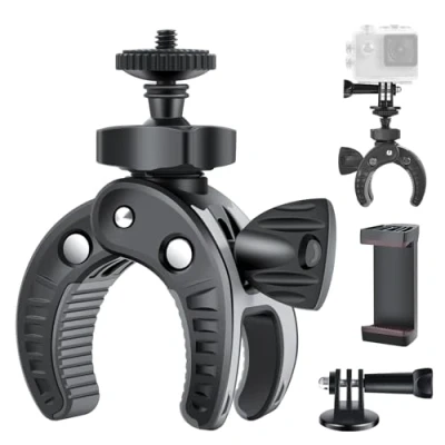 Abbildung von UTEBIT Kamerahalterung Fahrrad Klemme mit 1/4 Zoll Schraube, 360 Grad Drehbar Fahrradklemme Fahrradhalterung Adapter kompatibel für Action Kamera DSLR Ständer Zubehör