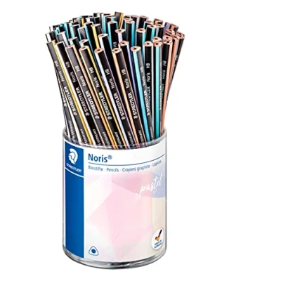 Abbildung von STAEDTLER Bleistift Noris 118, Dreikantform für entspanntes Schreiben und Malen, sehr gute Qualität, Härtegrad HB, 72 Bleistifte in 6 Pastellfarben im Kartonköcher, 118 KP72PA
