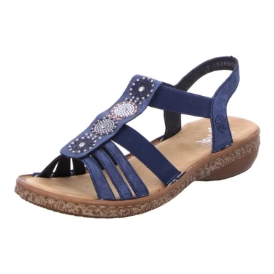 Abbildung von Rieker Riemchensandale, Sommerschuh, Sandalette, Keilabsatz, mit Zierperlen besetzt