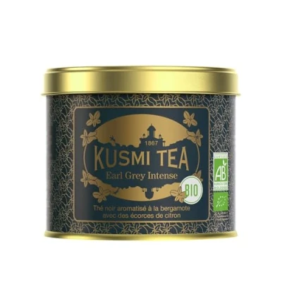 Abbildung von Kusmi Tea Earl Grey Intense Bio Schwarzer Tee mit Kräftiger Bergamotte und Würziger Zitrone Loser 100 g Metalldose Menge für etwa 50 Tassen