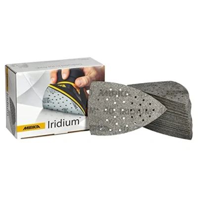 Abbildung von Mirka Iridium Schleifdreieck Premium Schleifpapier 100x152x152mm 36 Loch Klett Korn 40, 50 Stk / Zum Schleifen von Lack, Spachtel, Grundierung, Holz, Stahl, Mineralwerkstoffe, Kunststoff