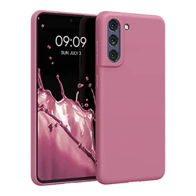 Abbildung von kwmobile Hülle kompatibel mit Samsung Galaxy S21 FE weiches TPU Silikon Case Cover geeignet für kabelloses Laden Dark Rose