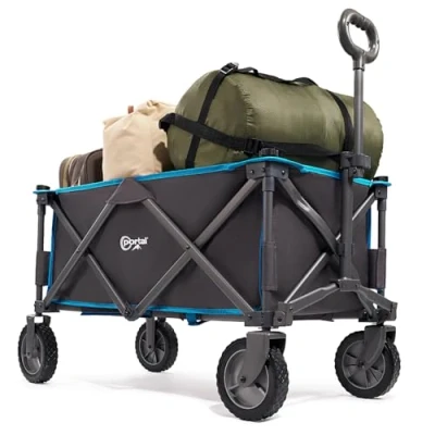 Abbildung von PORTAL Bollerwagen faltbar Handwagen mit abnehmbarem Stoff Klappwagen Transportwagen tragbar Strandwagen Gartenwagen Faltwagen belastbar bis 100kg für Camping Garten Einkauf