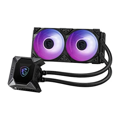 Abbildung von MSI MAG CORELIQUID K240 CPU Wasserkühlung (240 mm, 2 Lüfter, Intel 115x/1200, AMD AM4/AM3+/TR4, schwarz, RGB &amp; Display)