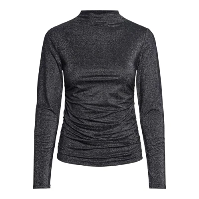 Abbildung von Pieces Pcmonica Glitter Ruching Langarmshirt, Damen, Größe: XS, Black