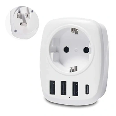 Abbildung von Unidapt Usa adapter Reiseadapter Steckdose EU nach US Amerika Reisestecker Steckdosenadapter mit 3 USB Ports+1 Typ C Port für Kanada Mexiko Stromadapter Schuko Weiß
