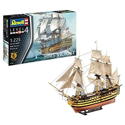 Abbildung von Revell Modellbausatz Schiff 1:225 H.M.S. Victory im Maßstab 1:225, Level 4, originalgetreue Nachbildung mit vielen Details, Segelschiff, 05408, Zum Bemalen