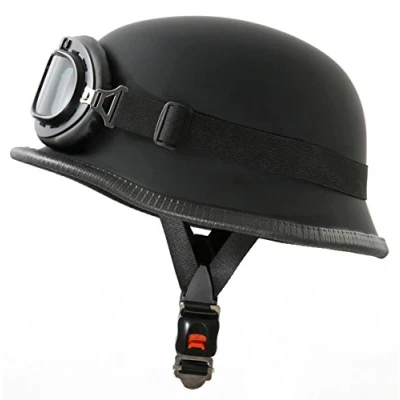 Abbildung von ATO WH1 Schwarz matt Motorradhelm mit Fliegerbrille Stahlhelm Größe XXL 62cm