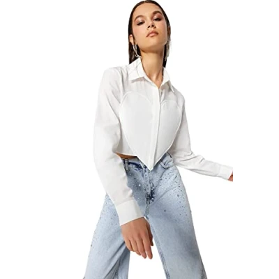 Abbildung von Trendyol Women&#039;s Damen Gerade Lange Ärmel Regulär Hemd Shirt, Ecru, 42