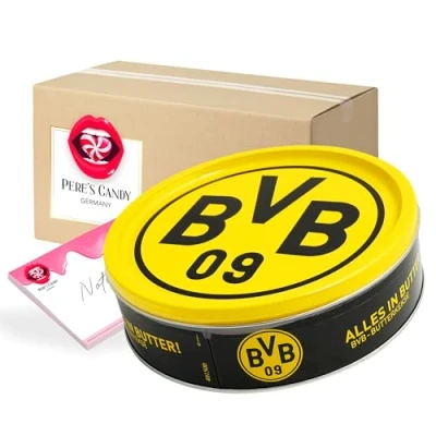 Abbildung von Fanartikel BVB Borussia Dortmund Butter Cookies/Kekse Geschenkpackung Süßigkeiten 1er Pack(340g) von Pere&#039;s Candy® Box mit Geschenk