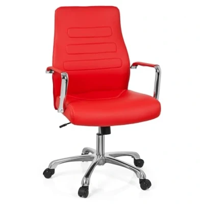 Abbildung von hjh OFFICE 720008 Chefsessel TEWA Kunstleder Rot/Chrom moderner Bürostuhl, niedrige Rückenlehne ergonomisch