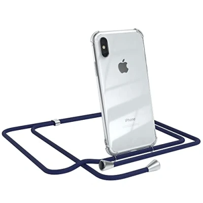Abbildung von EAZY CASE Handykette kompatibel mit iPhone XS Max Handyhülle Umhängeband, Handykordel Schutzhülle, Silikonhülle, Hülle Band, Stylische Kette für Smartphone, Navy Blau