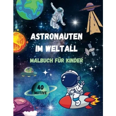 Abbildung von Astronauten im Weltall Malbuch für Kinder: galaktisches mit spannenden Motiven wie Planeten, Raumschiffe, Aliens und Jungen Mädchen