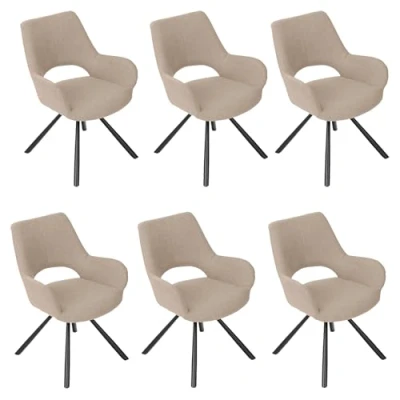 Abbildung von MEUBLE COSY Esszimmerstühle 6er Set Küchenstuhl Polsterstuhl mit Armlehne Sessel Sitzfläche aus Stoff Metallbeine, Beige, 58.5x59x81cm