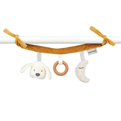 Abbildung von Nattou Kinderwagenkette, Hund Charlie, Hübsches Spielzeug für unterwegs, 27 x 18 6 cm, Vegan, Baumwolle und Polyester, Weiß Braun