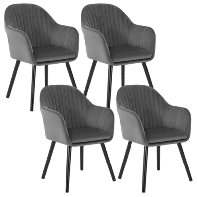 Abbildung von WOLTU 4er Set Esszimmerstühle Küchenstuhl Wohnzimmerstuhl Polsterstuhl Design Stuhl mit Armlehne Samt Massivholz Schwarze Beine Dunkelgrau BH259dgr 4