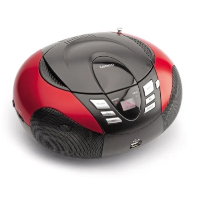 Abbildung von Lenco SCD 37 USB Red UKW Radio (FM, 3 W, &amp; AUX Eingang, flexibel mit Strom oder Batteriebetrieb in Rot)