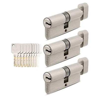 Abbildung von GERCAR Pro Gleichschließend 3 Knaufzylinder 35/35 Set 3x Schließzylinder mit Knauf inkl. 15 Schlüssel 70 mm Türschloss Zylinderschloss 3er Zylinder Länge: 70mm, A:35 B:35 Messing matt massiv