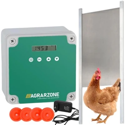Abbildung von Agrarzone Automatische Hühnerklappe Batterie mit Schieber 40 x 30 cm Hühnertür Timer, Manuell, Lichtsensor Elektrische automatisch elektrisch für Hühnerstall