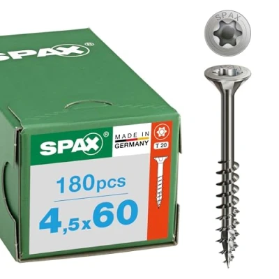 Abbildung von SPAX Universalschraube, 4,5 x 60 mm, 180 Stück, Teilgewinde, Senkkopf, T STAR plus T20, 4CUT, Edelstahl Rostfrei A2 8000000276552