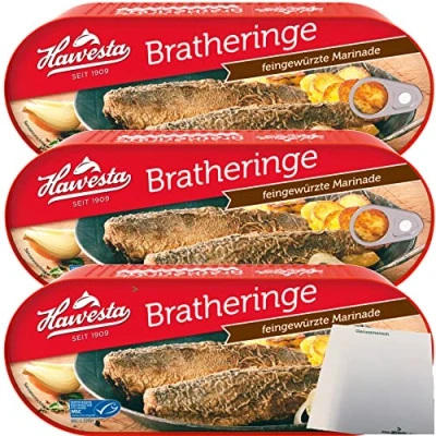 Abbildung von Hawesta Bratheringe in feingewürzter Marinade 3er Pack (3x500g Dose) + usy Block