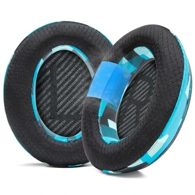 Abbildung von WC Freeze QC35 Kühlgel Ohrpolster für Bose und QC35ii (QuietComfort 35) Kopfhörer mehr Atmungsaktives Sportgewebe, kühlendes Gel, extra dick länger kühl Cyan Prism