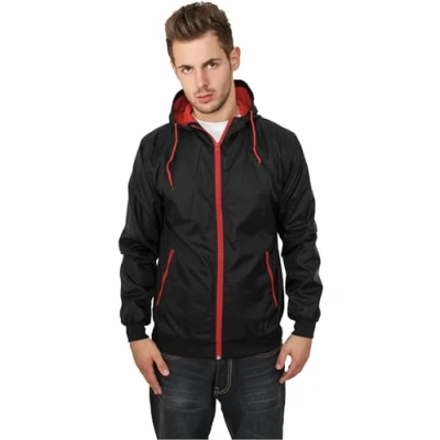 Abbildung von Urban Classics Contrast Windrunner Übergangsjacke, Herren, Größe: Large, Black/red