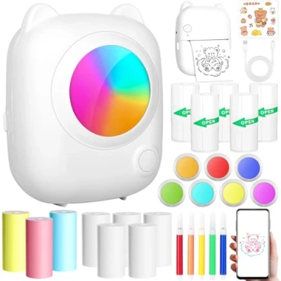 Abbildung von ZZXLOPEZ Mini Drucker, Tragbarer Fotodrucker Thermodrucker Smartphone Taschendrucker, Wireless mit Android &amp; iOS 14 Rollen Papier, Mobiler für Journal, Notizen