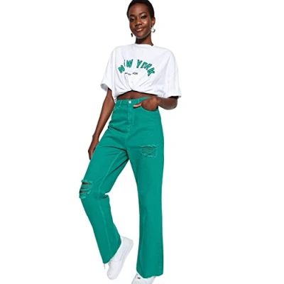Abbildung von TRENDYOL Damen High Waist 90&#039;s Wide Leg Jeans, Grün, 40 EU