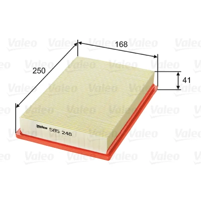Abbildung von VALEO 585248 Luftfilter 41 168 250 Filtereinsatz MAZDA: 626 II Schrägheck, Limousine, 929 III HYUNDAI: ACCENT 2 Stufenheck, 1