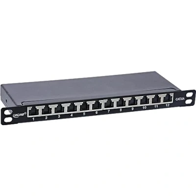 Abbildung von InLine® 10&quot; Patchfeld Cat.6A 0,5HE 12 Fach, schwarz, mit Staubschutz