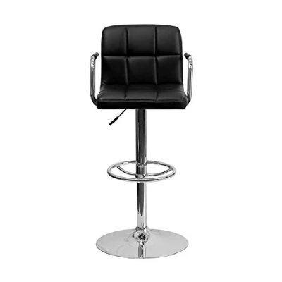 Abbildung von Flash Furniture Genna Barhocker mit Armlehnen und Chromsockel, modern, gesteppt, Vinyl, höhenverstellbar, Schwarz, 2 Stück