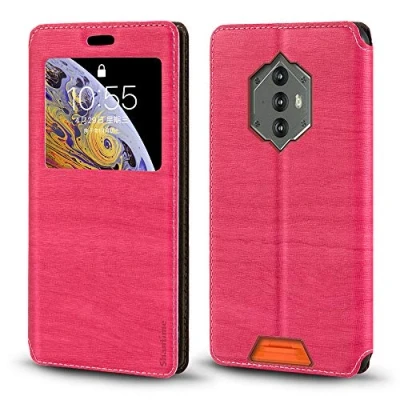 Abbildung von Blackview BV6600 Hülle, Holzmaserung Leder Hülle mit Kartenfach und Fenster, Magnet Flip Cover für