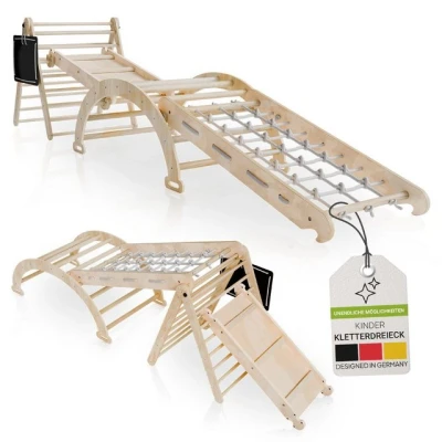 Abbildung von Juskys Kletterdreieck Movario Groß Indoor Klettergerüst mit Rutsche &amp; Kletterbogen Dreieck Kinderzimmer Kleinkind Spielplatz Klettern