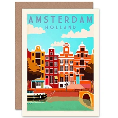 Abbildung von Wee Blue Coo Holland Amsterdam Canal Barge Colourful Sealed Greeting Card Plus Envelope Blank inside Kanal Bunt