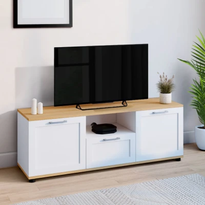 Abbildung von IDMarket TV Schrank 110 cm Vito mit Schublade und Nische, Weiß Holz