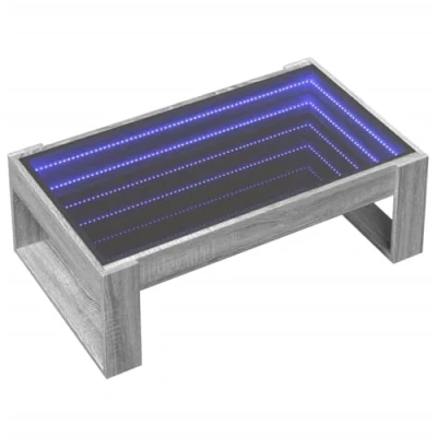 Abbildung von vidaXL Couchtisch, Beistelltisch mit Infinity LED, Sofatisch Kaffeetisch für Wohnzimmer, Teetisch Wohnzimmertisch, Grau Sonoma Holzwerkstoff Glas