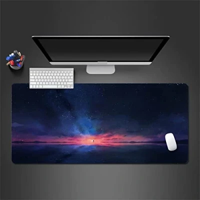 Abbildung von Großes Gaming Mauspad 1000x500x3mm Rotblauer Sternenhimmel mit genähten Rändern,Erweitertes Mauspad,Rutschfester Naturkautschukboden,Waschbares Tastaturpad,Schreibtischunterlage für Gamer Büro
