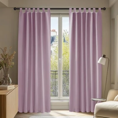 Abbildung von Deconovo Verdunkelungsgardinen Schlaufenschal Thermo Gardinen, 175x140 cm(HöhexBreite), Hellpink, 2er Set