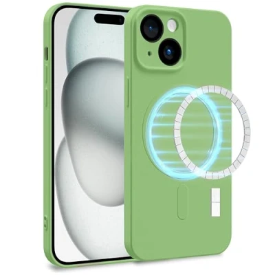 Abbildung von MyGadget Hülle für Apple iPhone 15 [ kompatibel mit MagSafe ] Zweilagige Handyhülle Kameraschutz Cover Innenfutter &amp; Silikon außen Grün