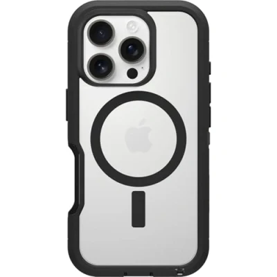 Abbildung von OtterBox Defender Series XT MagSafe Hülle für iPhone 16 Pro, stoßfest, Ultra robust, schützende Hülle, 7X getestet nach Militärstandard, Transparent/Schwarz, Keine Einzelhandelsverpackung