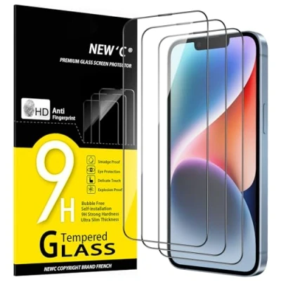 Abbildung von NEW&#039;C 3 Stück, Full Screen schutzglas für iPhone 14, 13, 13 Pro (6,1 Zoll), Schwarzer Rand Panzer Schutz Glas, Frei von Kratzern, 9H Härte, Displayschutzfolie, Ultrabeständig